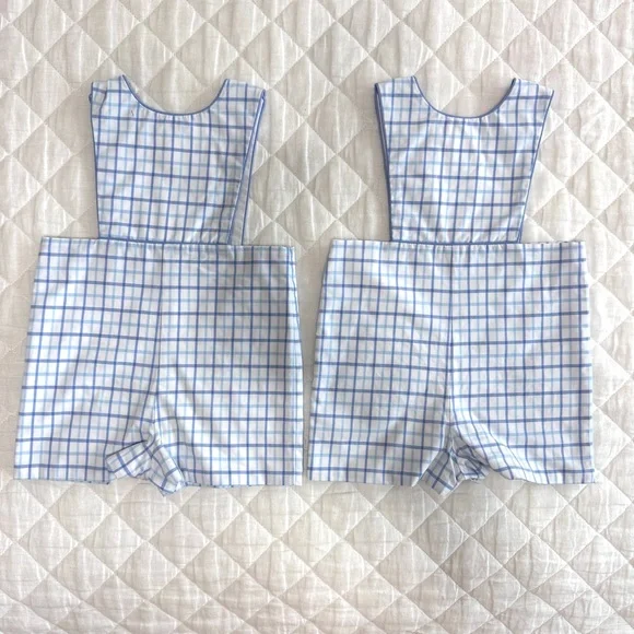 Beaufort Bonnet- Blue and White Plaid Baby Jon Jons - Picture 2 of 3